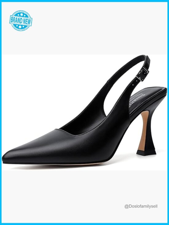 Shoes - Slingback Pointed Toe Kitten Heels Elegant Chunky High Heel Wedding Party Dress